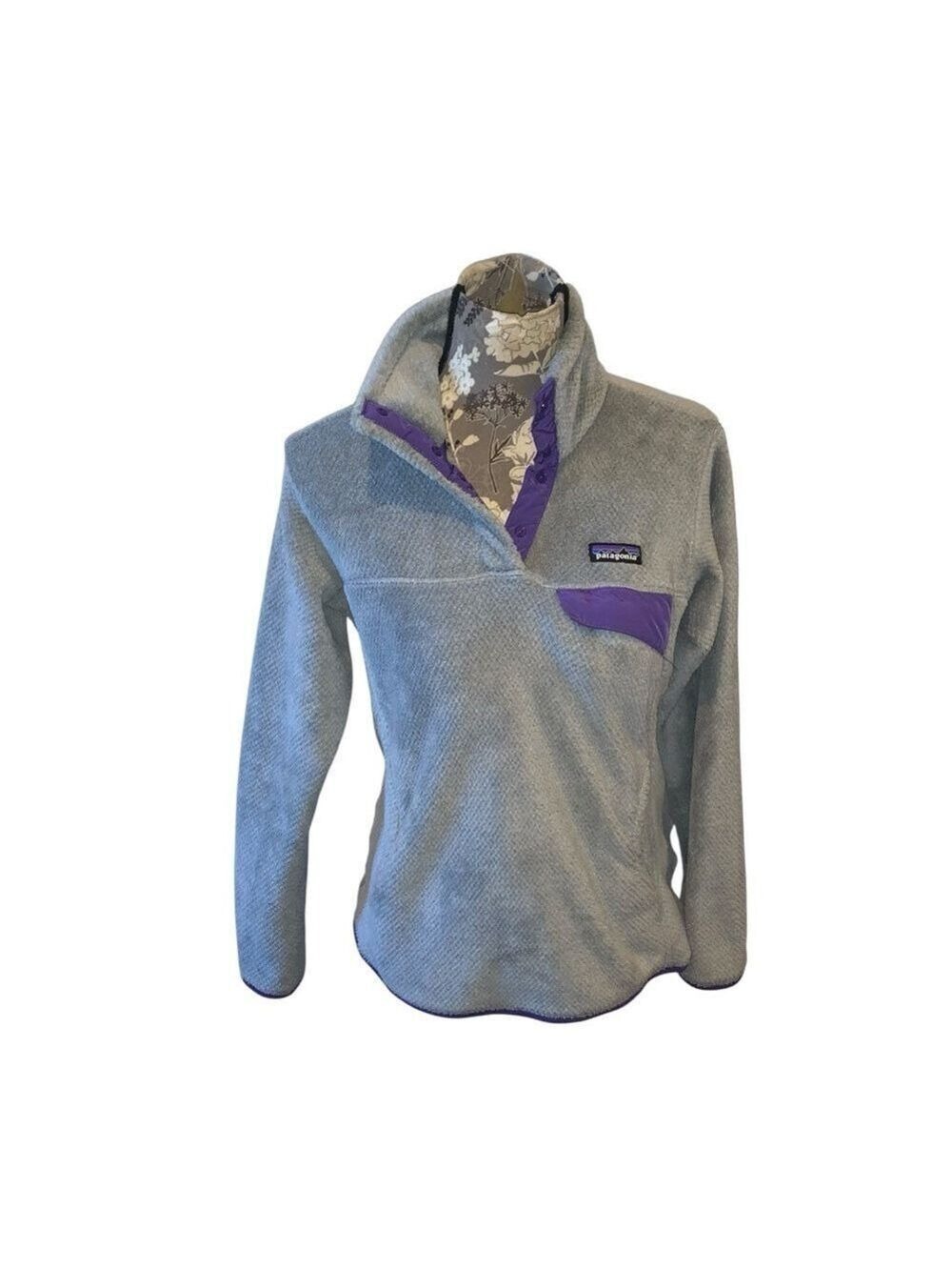 PATAGONIA Re/Tool Snap-t Gray Fleece Pulliver with Purple Accents medium